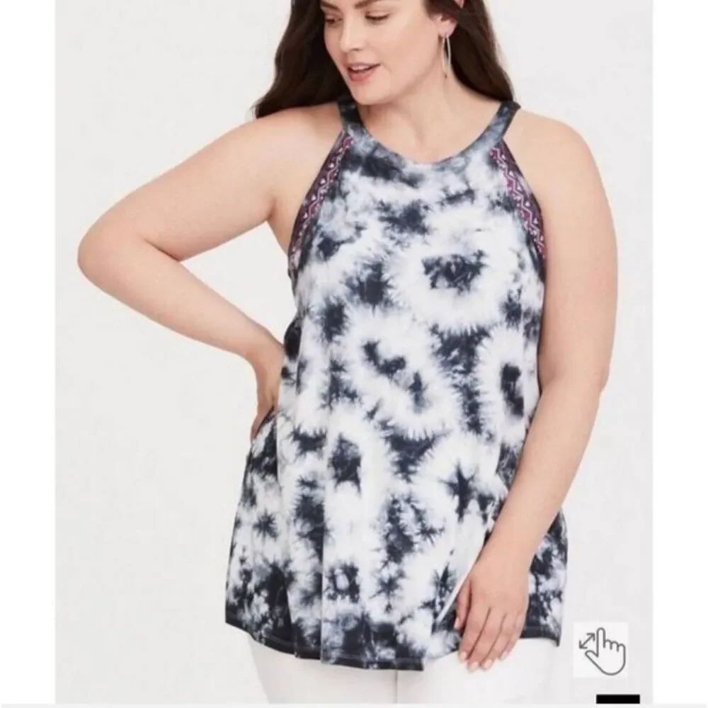 Torrid High Neck Embroidered Tie Dye Tank Sz 00 M/L Western Boho Hippie Aztec